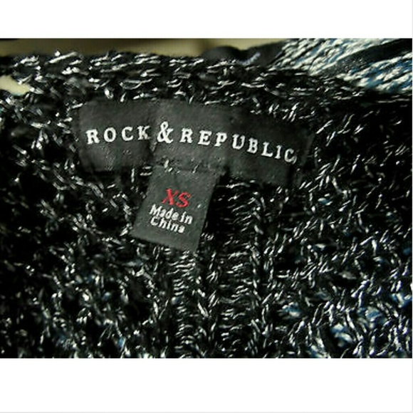 ROCK & REPUBLIC Crochet Sweater Top XS Black Silve - Picture 6 of 6